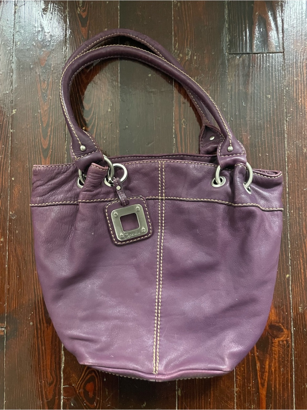 Tignanello Purple Leather Shoulder Bag with Silver Accent